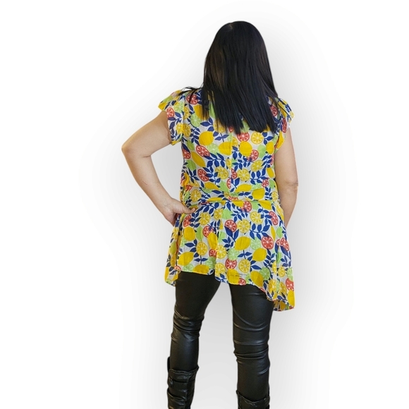 YELLOW AND BLUE WOMENS FLORAL SHEER BLOUSE SIZE MEDIUN - Picture 10 of 10